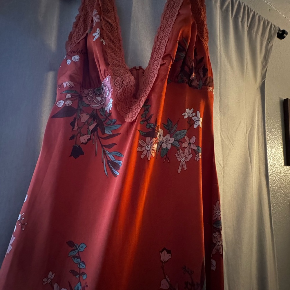 Floral Lace Trim Silk Dress